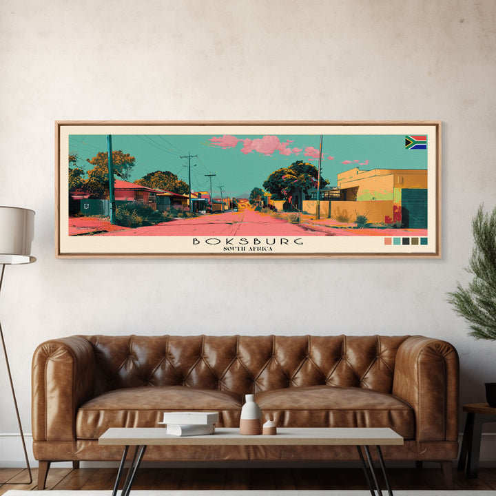 Boksburg, South Africa Panoramic Canvas Print, Boksburg, South Africa Painting, South Africa Art, Boksburg Travel Poster, Travel Art, Housewarming Gift
