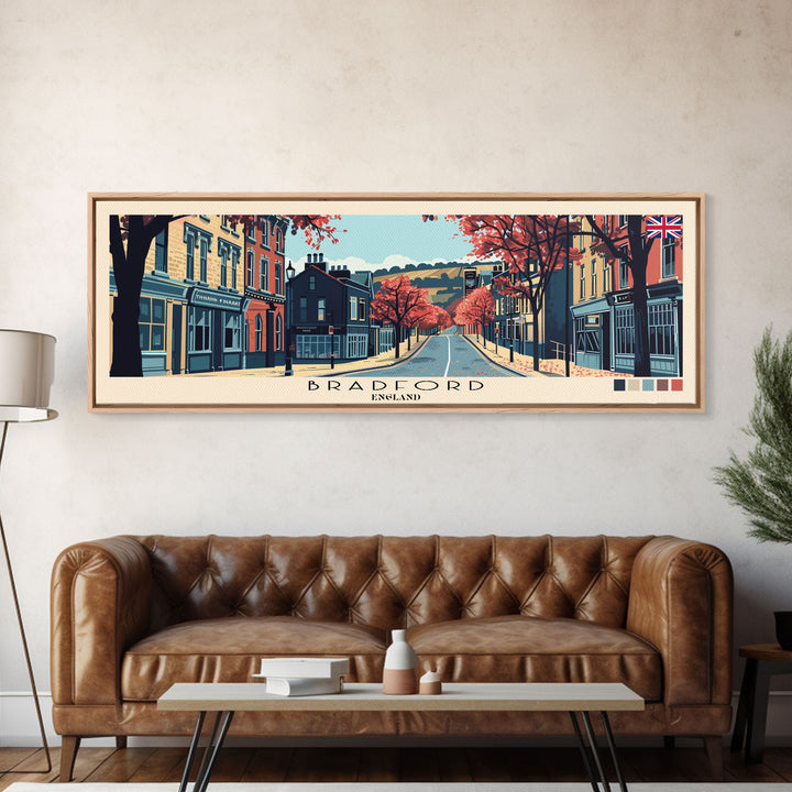 Bradford, England Panoramic Canvas Print, Bradford, England Painting, England Art, Bradford Travel Poster, Travel Art, Vacation Gift