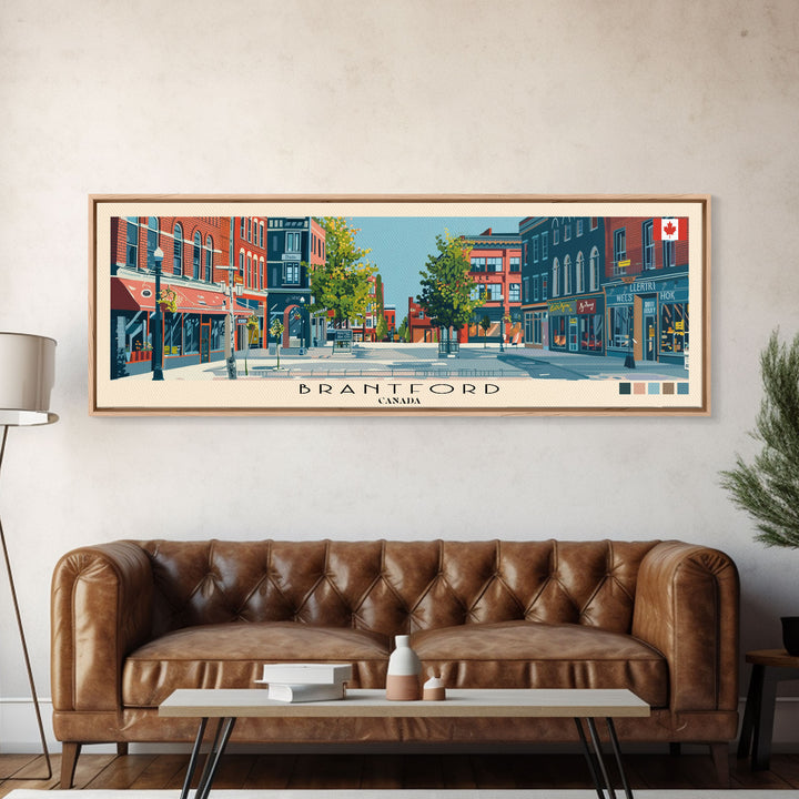 Brantford, Canada Panoramic Canvas Print, Brantford, Canada Painting, Canada Art, Brantford Travel Poster, Travel Art, Living Room Painting