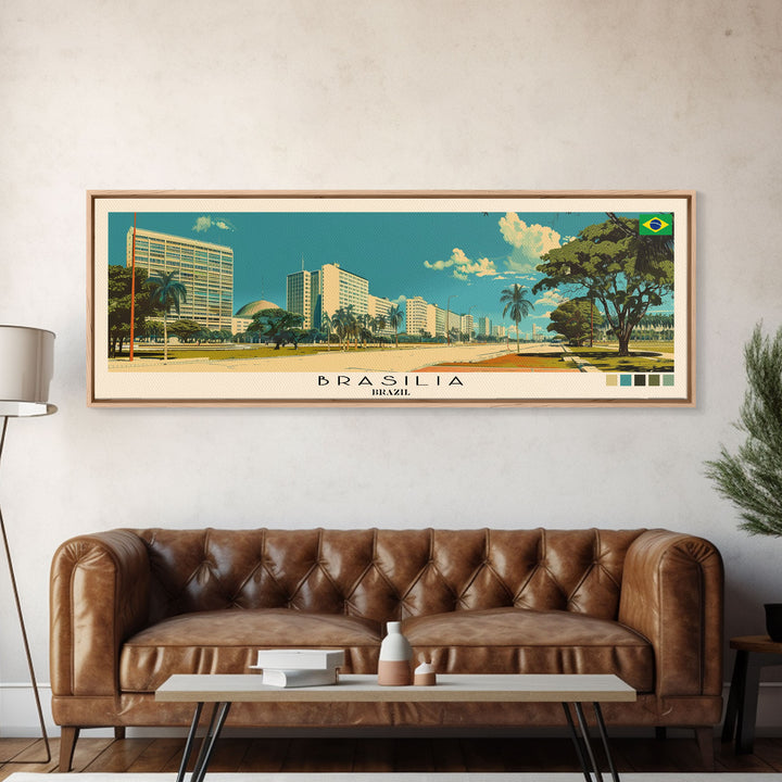 Brasilia, Brazil Panoramic Canvas Print, Brasilia, Brazil Painting, Brazil Art, Brasilia Travel Poster, Travel Art, Housewarming Gift
