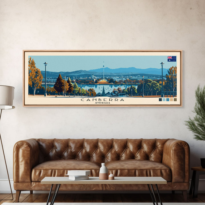 Canberra, Australia Panoramic Canvas Print, Canberra, Australia Painting, Australia Art, Canberra Travel Poster, Travel Art, Guest Room Painting