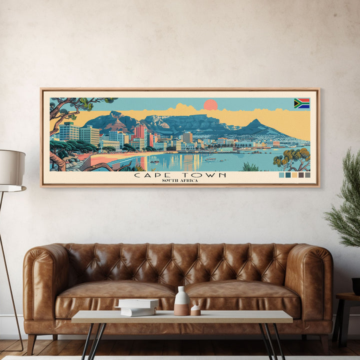 Cape Town, South Africa Panoramic Canvas Print, Cape Town, South Africa Painting, South Africa Art, Cape Town Travel Poster, Travel Art, Housewarming Gift