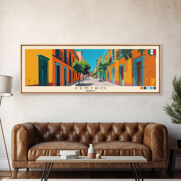 Centro, Mexico Panoramic Canvas Print, Centro, Mexico Painting, Mexico Art, Centro Travel Poster, Travel Art, Living Room Painting