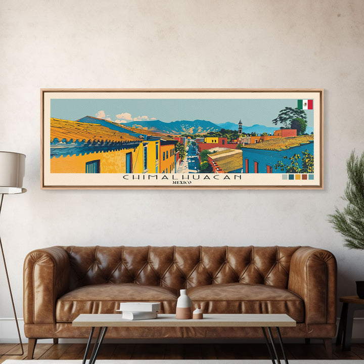 Chimalhuacan, Mexico Panoramic Canvas Print, Chimalhuacan, Mexico Painting, Mexico Art, Chimalhuacan Travel Poster, Travel Art, Living Room Painting