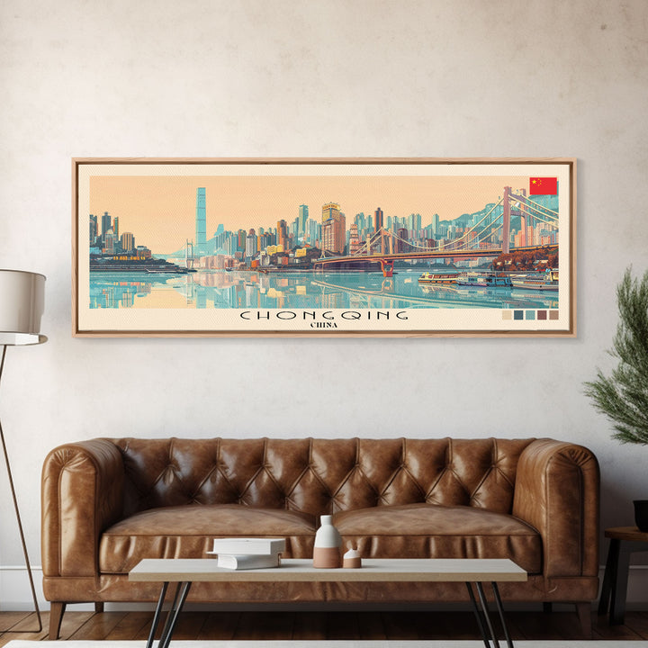 Chongqing, China Panoramic Canvas Print, Chongqing, China Painting, China Art, Chongqing Travel Poster, Travel Art, Living Room Painting