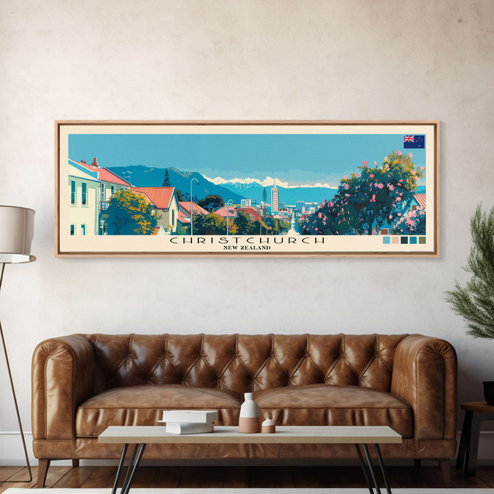 Christchurch, New Zealand Panoramic Canvas Print, Christchurch, New Zealand Painting, New Zealand Art, Christchurch Travel Poster, Travel Art, Housewarming Gift