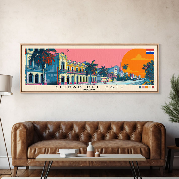 Ciudad del Este, Paraguay Panoramic Canvas Print, Ciudad del Este, Paraguay Painting, Paraguay Art, Ciudad del Este Travel Poster, Travel Art, Guest Room Painting