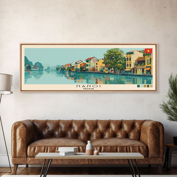Hanoi, Vietnam Panoramic Canvas Print, Hanoi, Vietnam Painting, Vietnam Art, Hanoi Travel Poster, Travel Art, Guest Room Painting