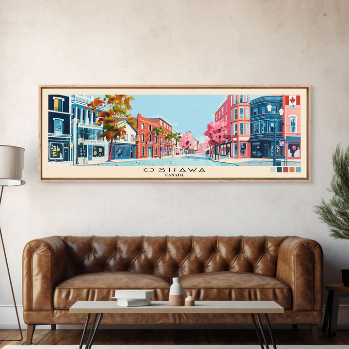 Oshawa, Canada Panoramic Canvas Print, Oshawa, Canada Painting, Canada Art, Oshawa Travel Poster, Travel Art, Housewarming Gift