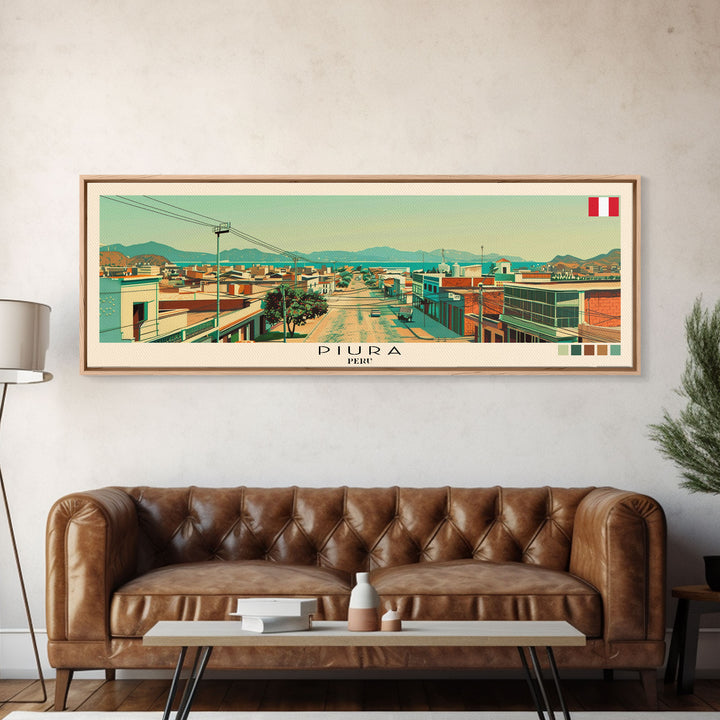 Piura, Peru Panoramic Canvas Print, Piura, Peru Painting, Peru Art, Piura Travel Poster, Travel Art, Housewarming Gift