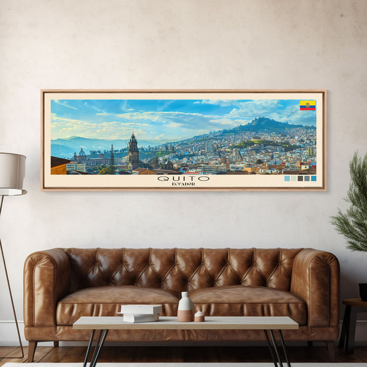 Quito, Ecuador Panoramic Canvas Print, Quito, Ecuador Painting, Ecuador Art, Quito Travel Poster, Travel Art, Living Room Painting
