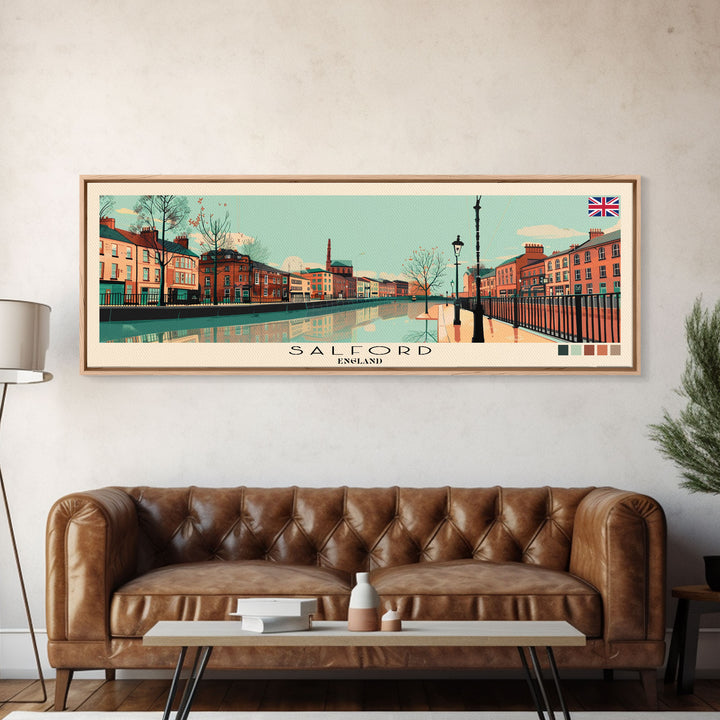 Salford, England Panoramic Canvas Print, Salford, England Painting, England Art, Salford Travel Poster, Travel Art, Guest Room Painting
