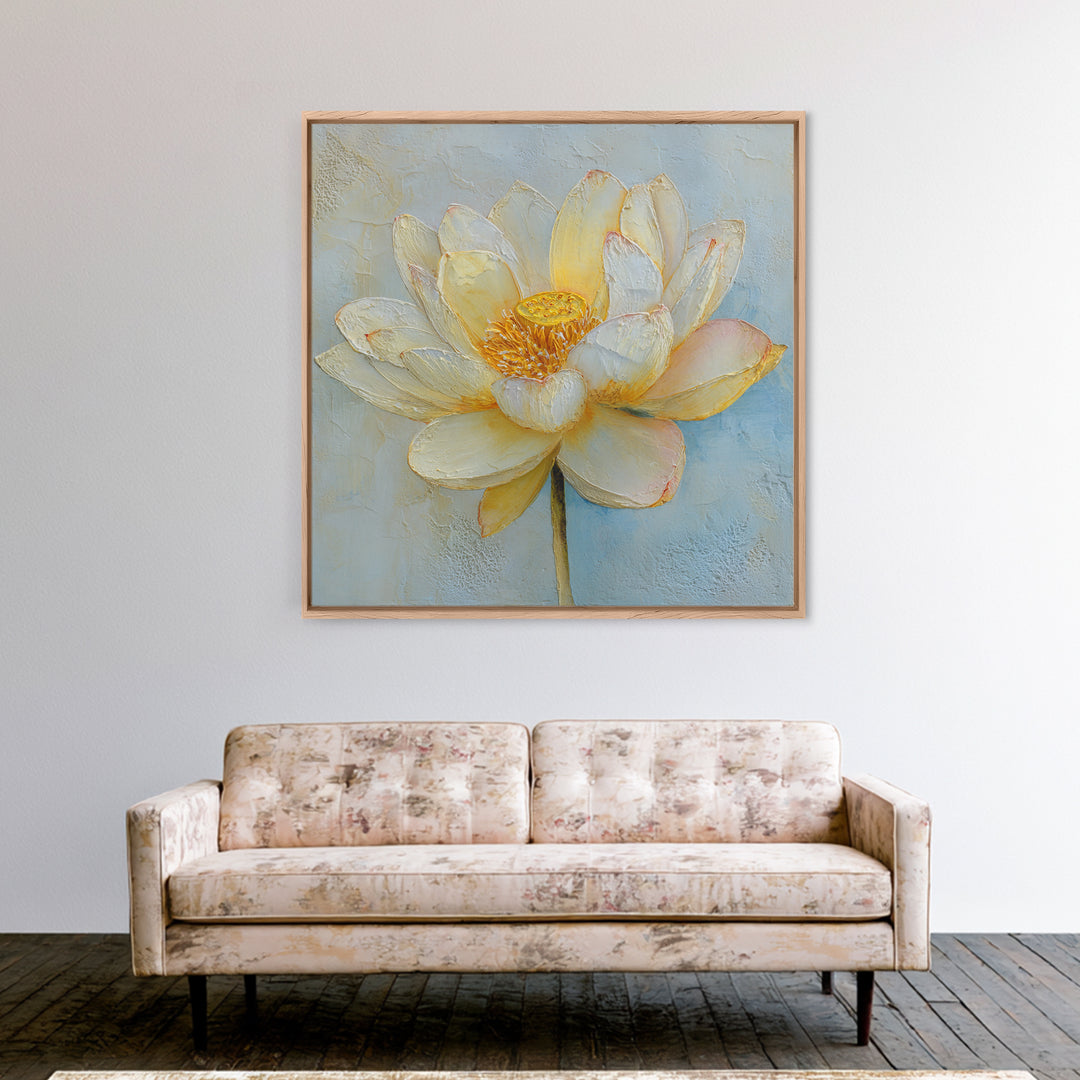 Lotus Flower with Soft Golden Glow Canvas Print, Yoga Studio Art, Neutral Decor, Yoga Studio Decor, Fine Art, Balance, YSA-1x1-75