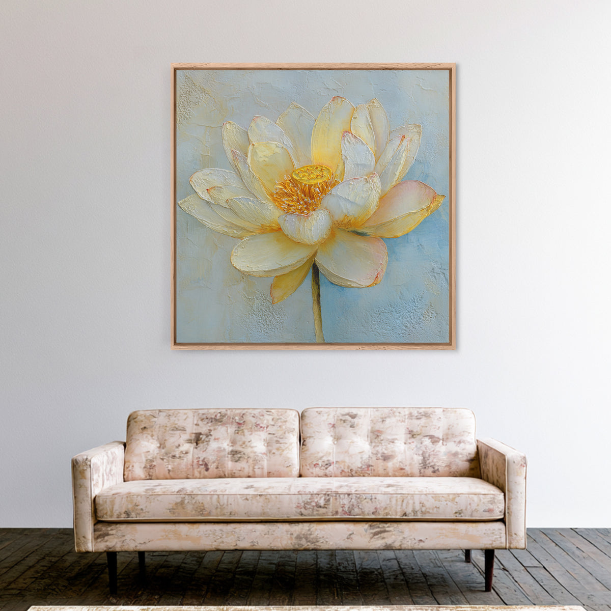 Lotus Flower with Soft Golden Glow Canvas Print, Yoga Studio Art, Neutral Decor, Yoga Studio Decor, Fine Art, Balance, YSA-1x1-75