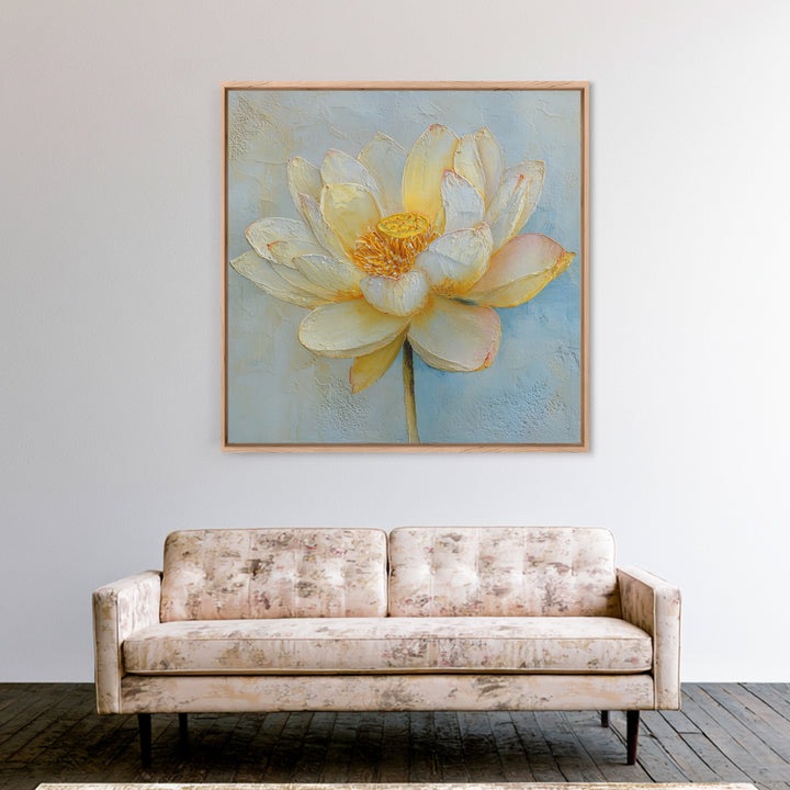 Lotus Flower with Soft Golden Glow Canvas Print, Yoga Studio Art, Neutral Decor, Yoga Studio Decor, Fine Art, Balance, YSA-1x1-75