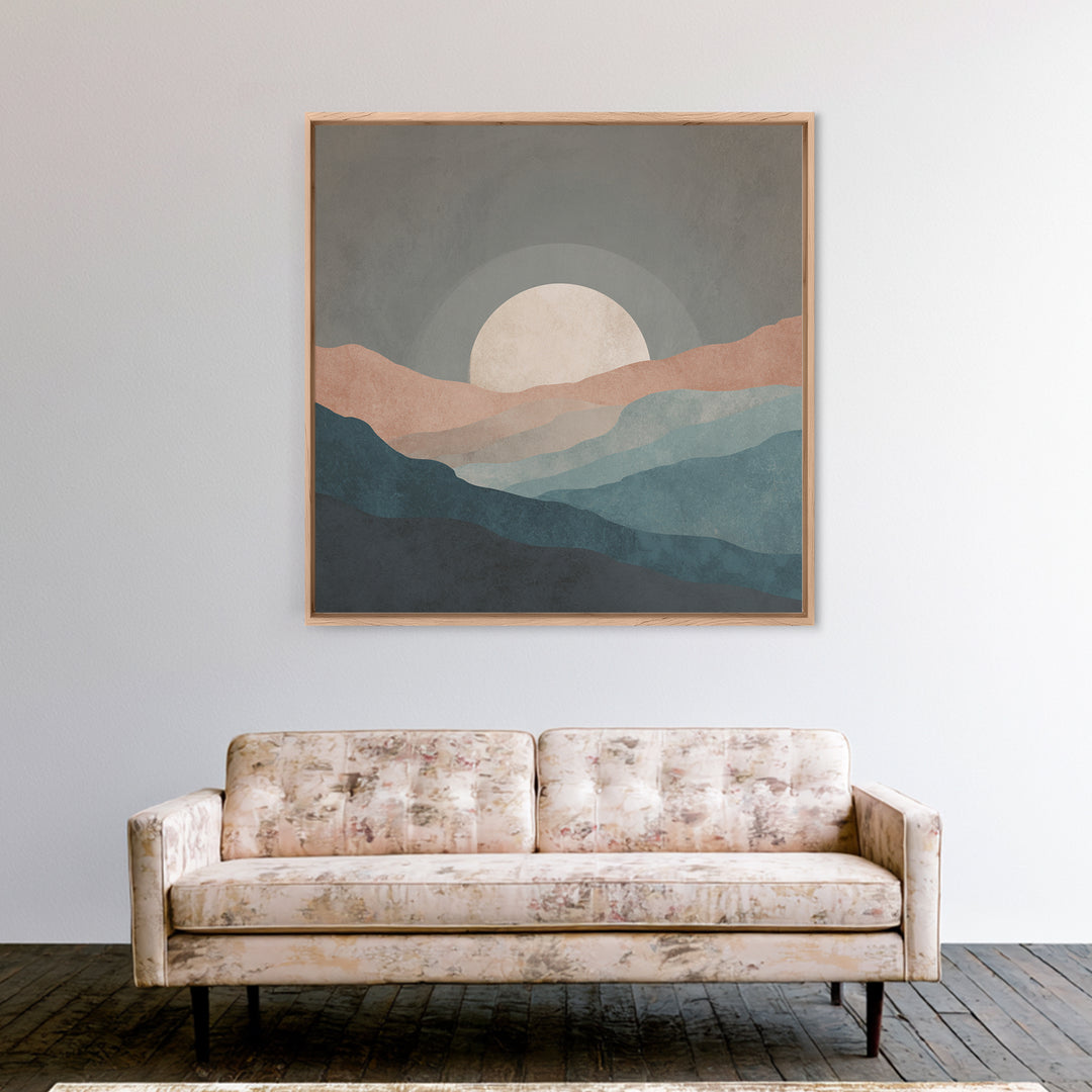 Moon Phase Arc Above Mountain Silhouette Canvas Print, Yoga Studio Art, Room Decor, Yoga Studio Decor, Fine Art, Balance, YSA-1x1-77