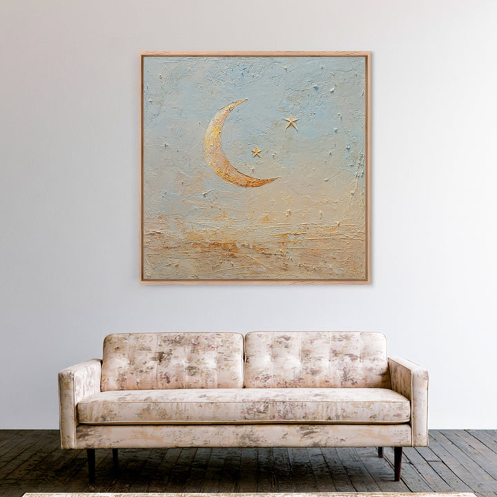 Crescent Moon and Stars Canvas Print, Yoga Studio Art, Southwest Decor, Yoga Studio Decor, Fine Art, Balance, Textured Painting, YSA-1x1-90