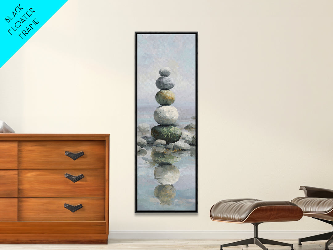 Balanced Stones Beside Calm Water Canvas Print, Yoga Studio Art, Yoga, Yoga Studio Decor, Fine Art, Balance, Nature Prints, YSA-1x3-40