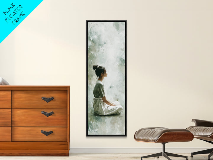Soft Watercolor Aura Around Seated Figure Framed Canvas Print, Yoga Studio Art, Mandala Wall Art, Yoga Studio Decor, Balance, YSA-1x3-83