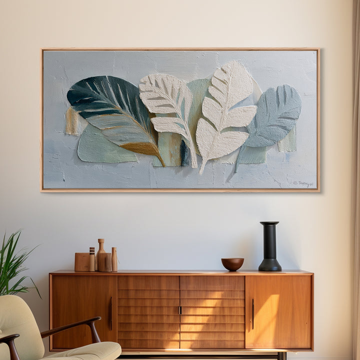 Gentle Palm Leaf Shadow on Plaster Framed Canvas Print, Yoga Studio Art, Fine Art Print, Yoga Studio Decor, Fine Art, Balance, YSA-2x1-20