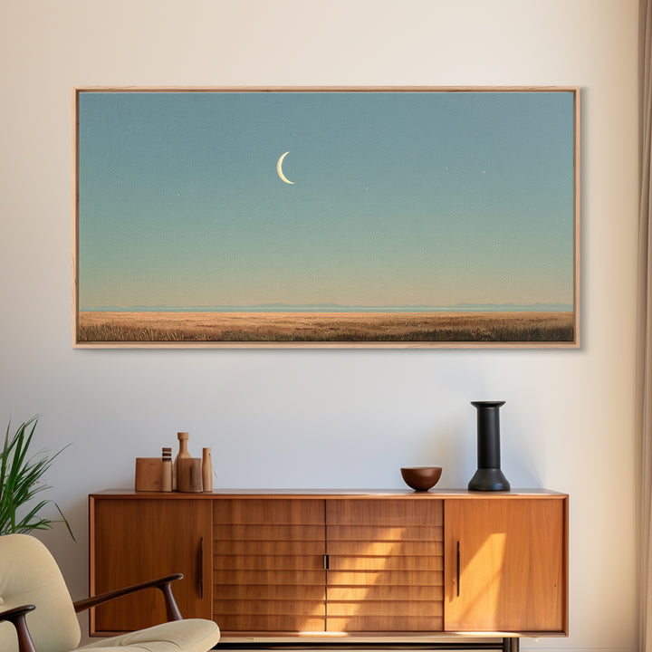 Crescent Moon and Stars Canvas Print, Yoga Studio Art, Room Decor, Yoga Studio Decor, Oil Painting, Balance, Wall Art Print, YSA-2x1-62
