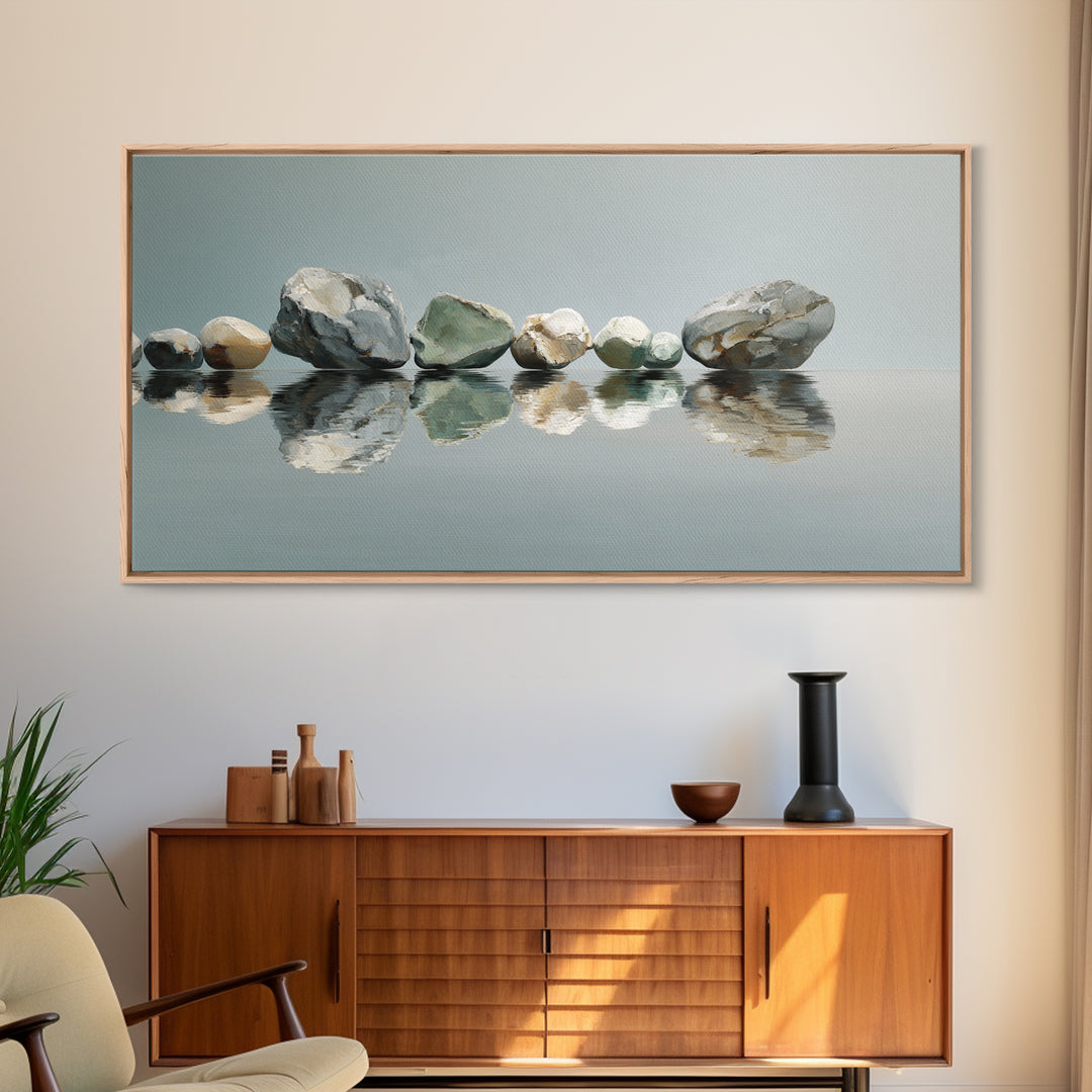 Sunrise Mountain Lake Reflection Canvas Print, Yoga Studio Art, Living Room Decor, Yoga Studio Decor, Oil Painting, Balance, YSA-2x1-64