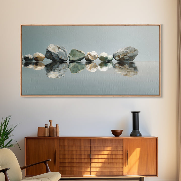 Sunrise Mountain Lake Reflection Canvas Print, Yoga Studio Art, Living Room Decor, Yoga Studio Decor, Oil Painting, Balance, YSA-2x1-64