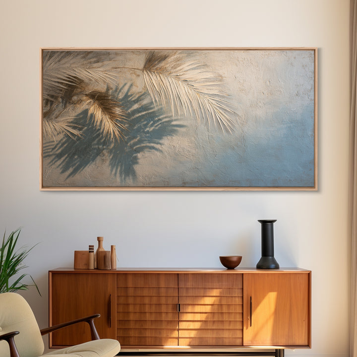 Gentle Palm Leaf Shadow on Plaster Canvas Print, Yoga Studio Art, Wall Art Print, Yoga Studio Decor, Watercolor Art, Balance, YSA-2x1-68
