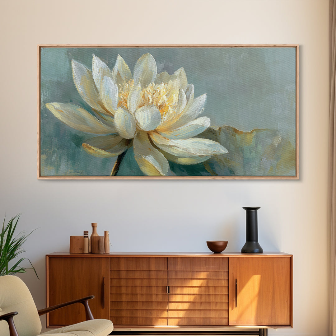 Lotus Flower with Soft Golden Glow Canvas Print, Yoga Studio Art, Minimalist Art, Yoga Studio Decor, Fine Art, Balance, YSA-2x1-71