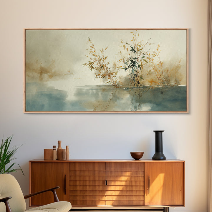 Bamboo and Mist Ink Wash Composition Canvas Print, Yoga Studio Art, Contemporary Art, Yoga Studio Decor, Fine Art, Balance, YSA-2x1-78