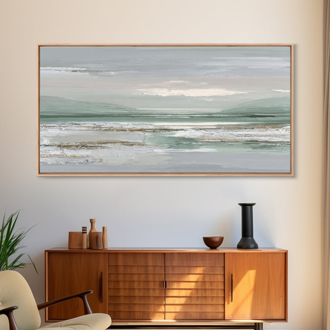 Peaceful Desert Horizon Framed Canvas Print, Yoga Studio Art, Nature Prints, Yoga Studio Decor, Oil Painting, Balance, YSA-2x1-80