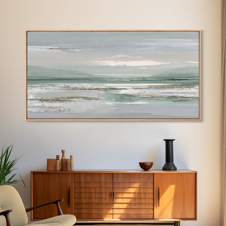 Peaceful Desert Horizon Framed Canvas Print, Yoga Studio Art, Nature Prints, Yoga Studio Decor, Oil Painting, Balance, YSA-2x1-80