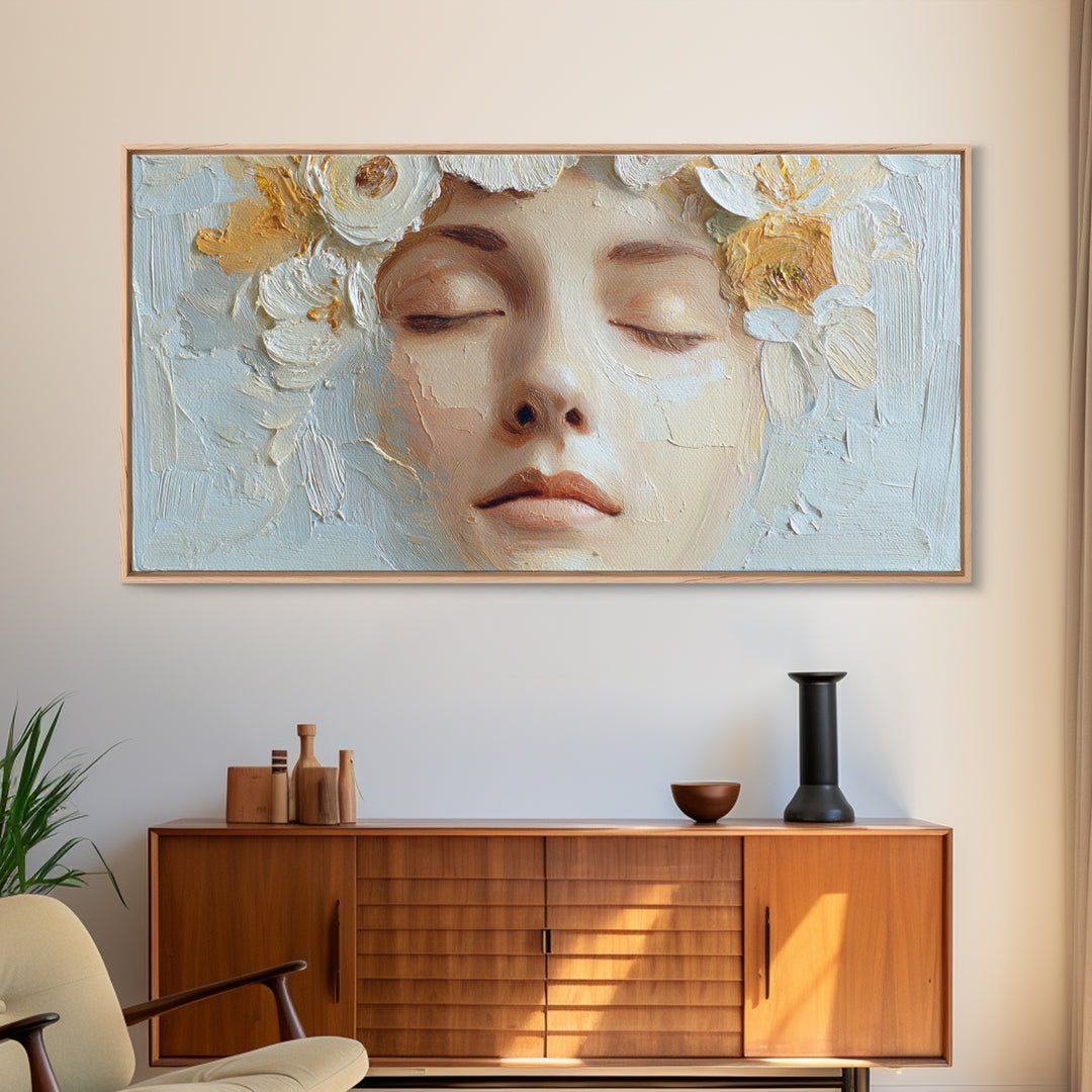 Closed Eye Face Framed Canvas Print, Yoga Studio Art, Yoga Studio Decor, Watercolor Art, Balance, Bedroom Wall Art, YSA-2x1-9