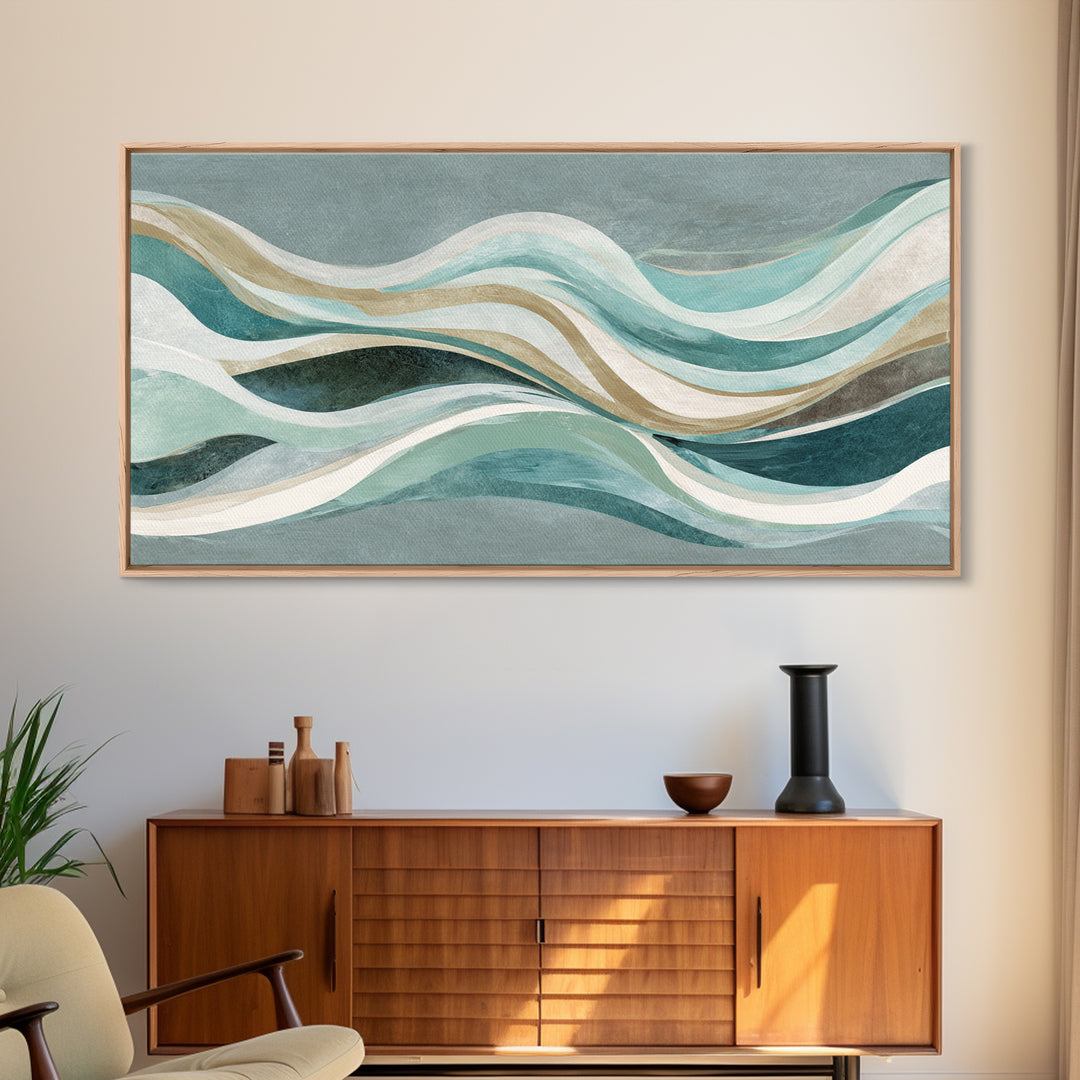 Abstract Breath Waves Framed Canvas Print, Yoga Studio Art, Large Wall Decor, Yoga Studio Decor, Abstract Art, Balance, YSA-2x1-99