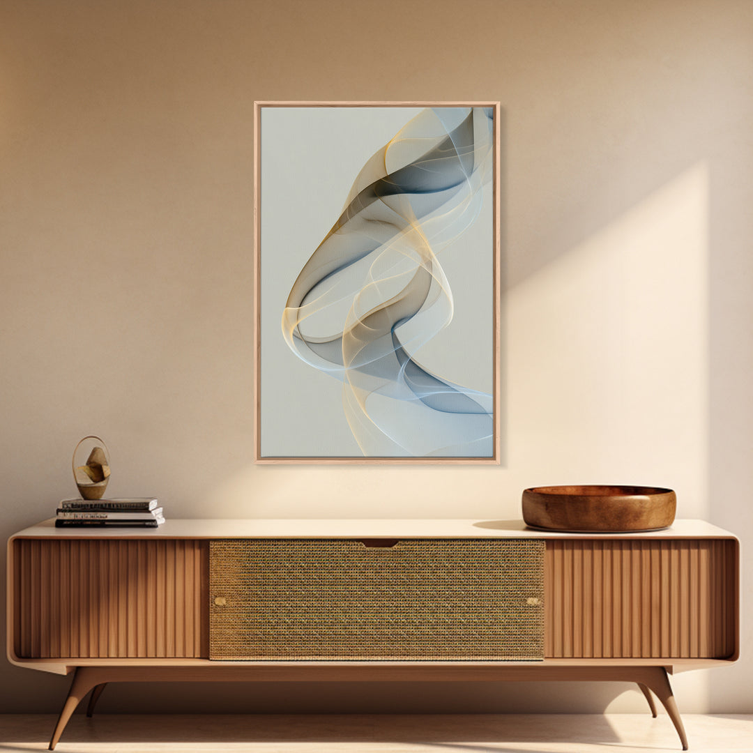 Incense Smoke Forming Abstract Curves Framed Canvas Print, Yoga Studio Art, Living Room Decor, Yoga Studio Decor, Abstract Art, YSA-2x3-53