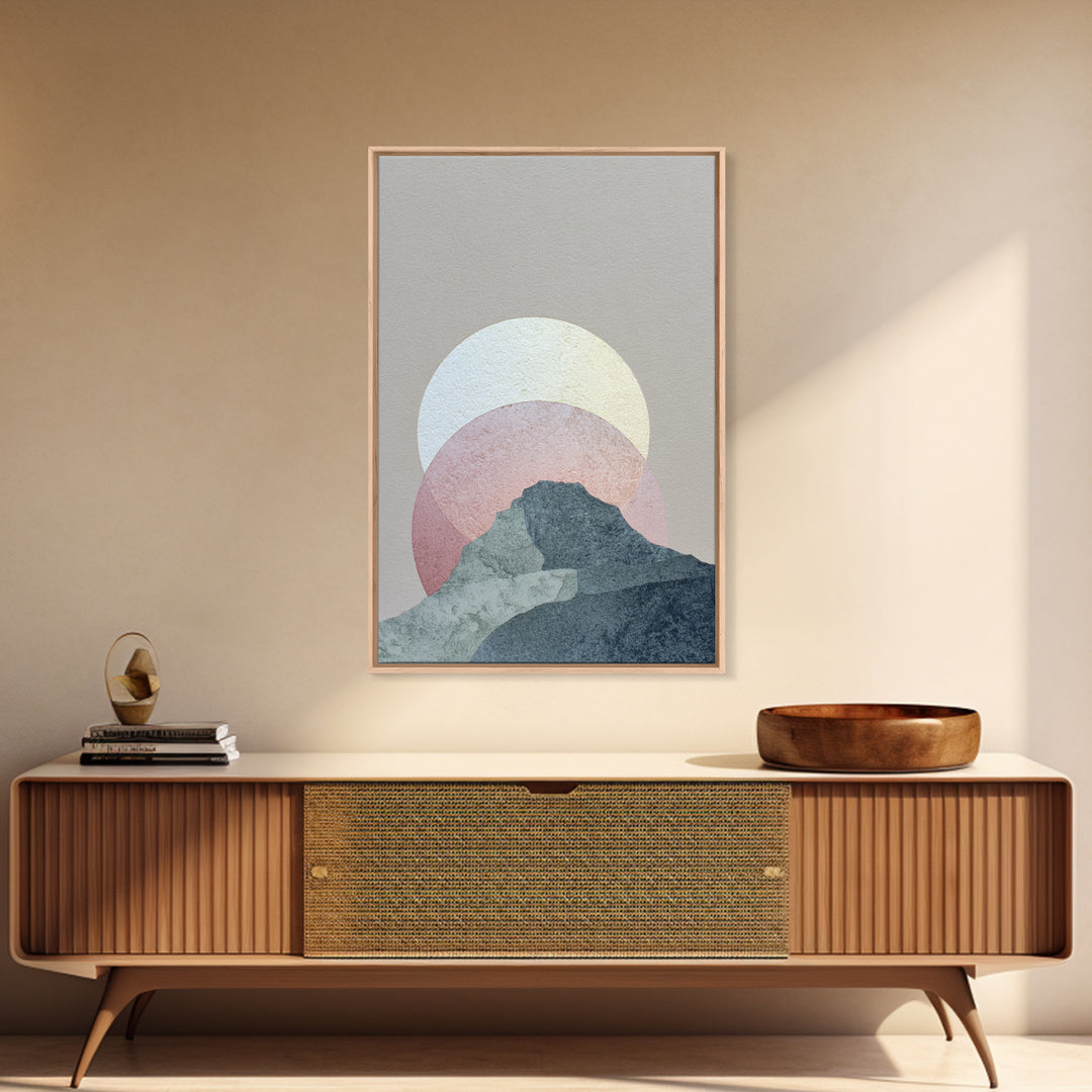 Moon Phase Arc Above Mountain Silhouette Canvas Print, Yoga Studio Art, Living Room Wall Art, Yoga Studio Decor, Balance, YSA-2x3-61