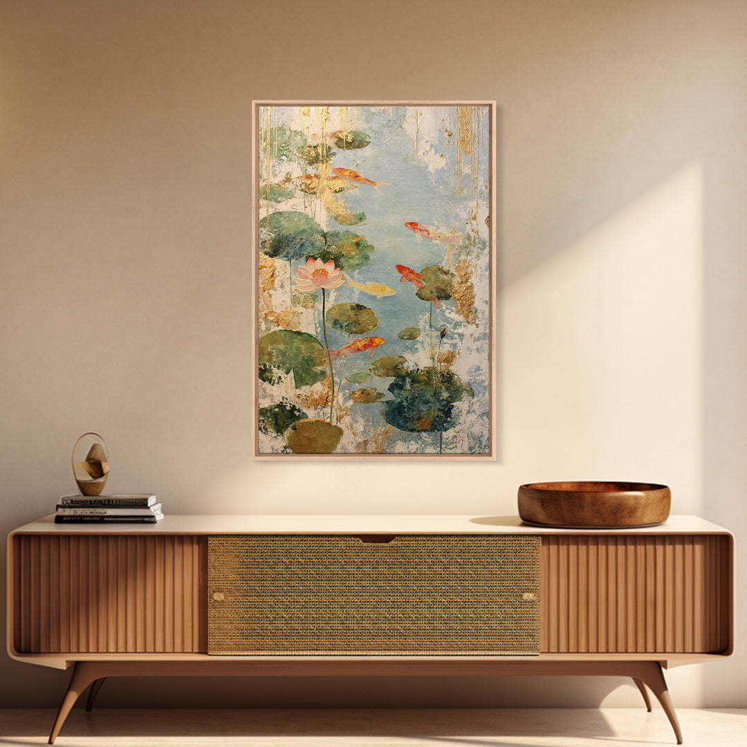 Lotus and Koi Water Scene Framed Canvas Print, Yoga Studio Art, Yoga, Yoga Studio Decor, Fine Art, Balance, Nature Prints, YSA-2x3-78