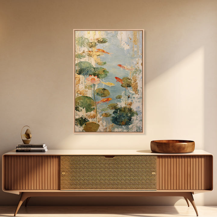 Lotus and Koi Water Scene Framed Canvas Print, Yoga Studio Art, Yoga, Yoga Studio Decor, Fine Art, Balance, Nature Prints, YSA-2x3-78