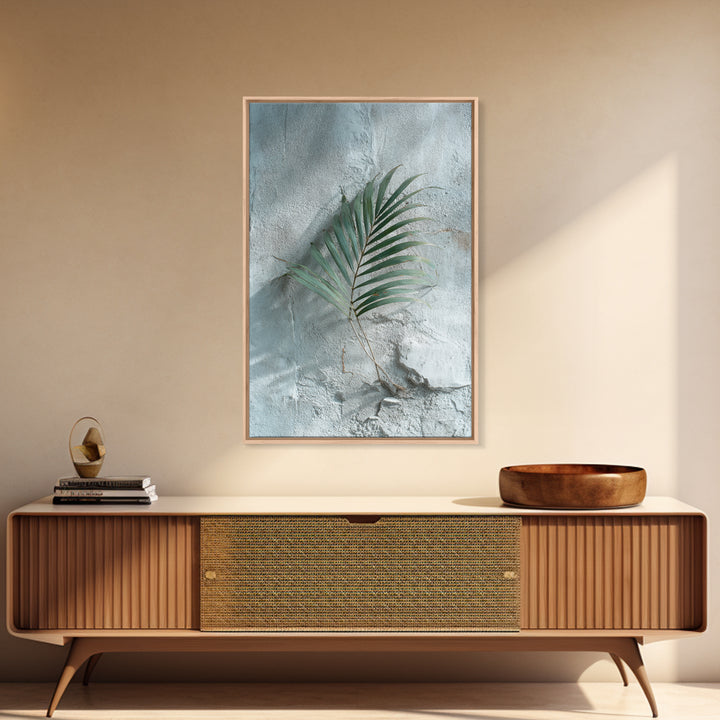 Gentle Palm Leaf Shadow on Plaster Framed Canvas Print, Yoga Studio Art, Yoga Gift, Yoga Studio Decor, Watercolor Art, Balance, YSA-2x3-8