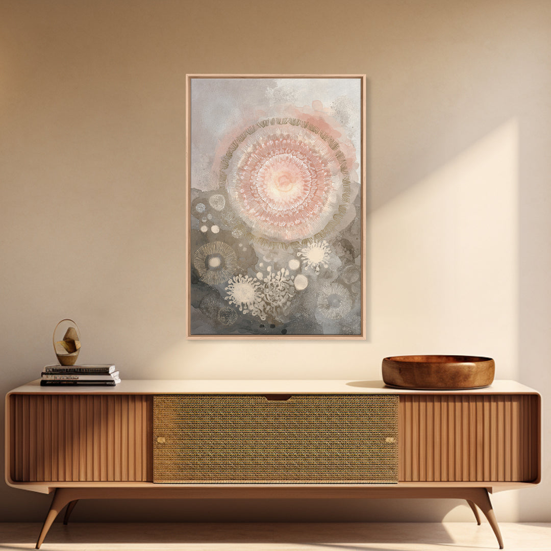 Mandala in Soft Earth Tones Framed Canvas Print, Yoga Studio Art, Wall Art Printable, Yoga Studio Decor, Watercolor Art, YSA-2x3-89
