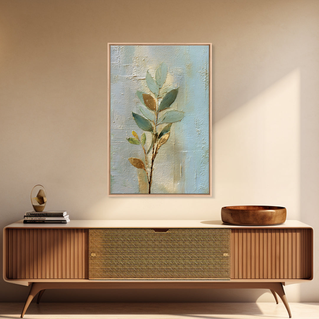 Sage Green Botanical Branch Study Framed Canvas Print, Yoga Studio Art, African American Art, Yoga Studio Decor, Watercolor Art, YSA-2x3-97
