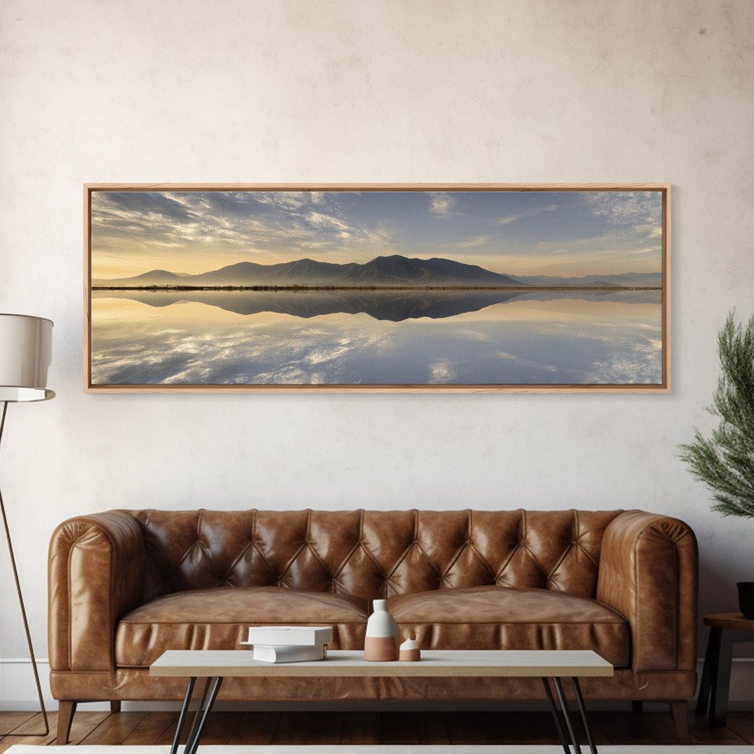 Sunrise Mountain Lake Reflection Framed Canvas Print, Yoga Studio Art, Zen Wall Art, Yoga Studio Decor, Watercolor Art, Balance, YSA-3x1-12