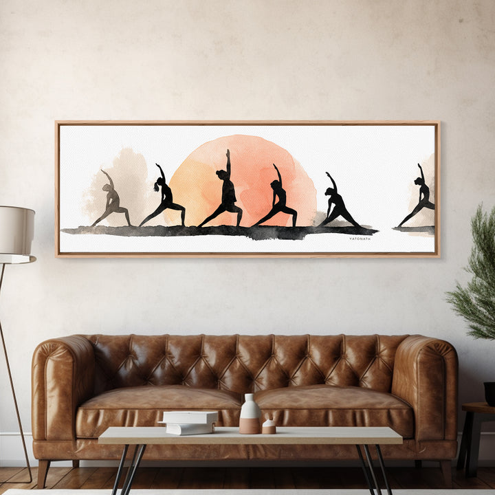 Sun Salutation Silhouette Sequence Without Text Canvas Print, Yoga Studio Art, Luxury Decor, Yoga Studio Decor, Balance, YSA-3x1-48
