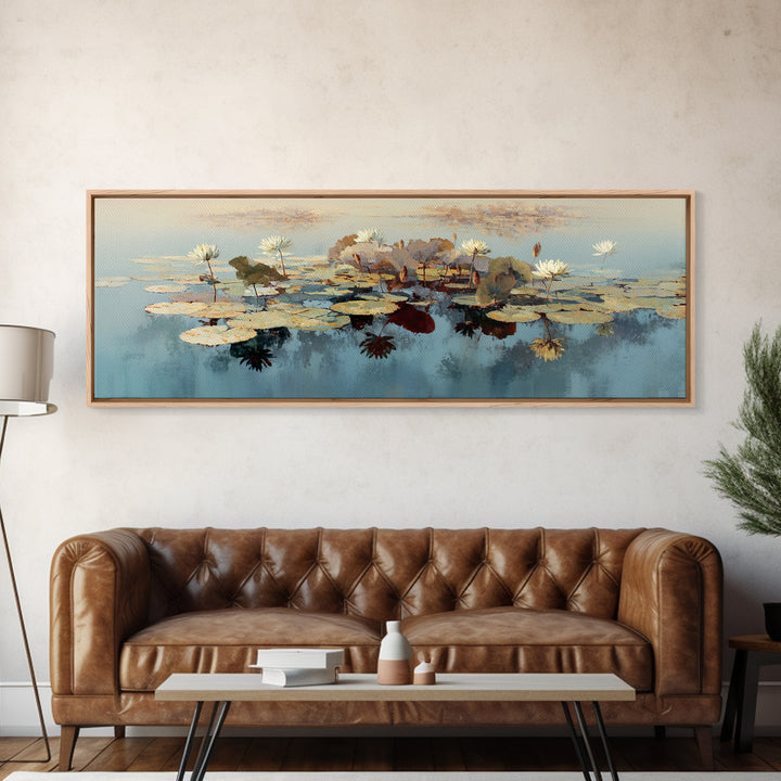 Lotus and Koi Water Scene Canvas Print, Yoga Studio Art, Gallery Decor, Yoga Studio Decor, Oil Painting, Balance, YSA-3x1-62