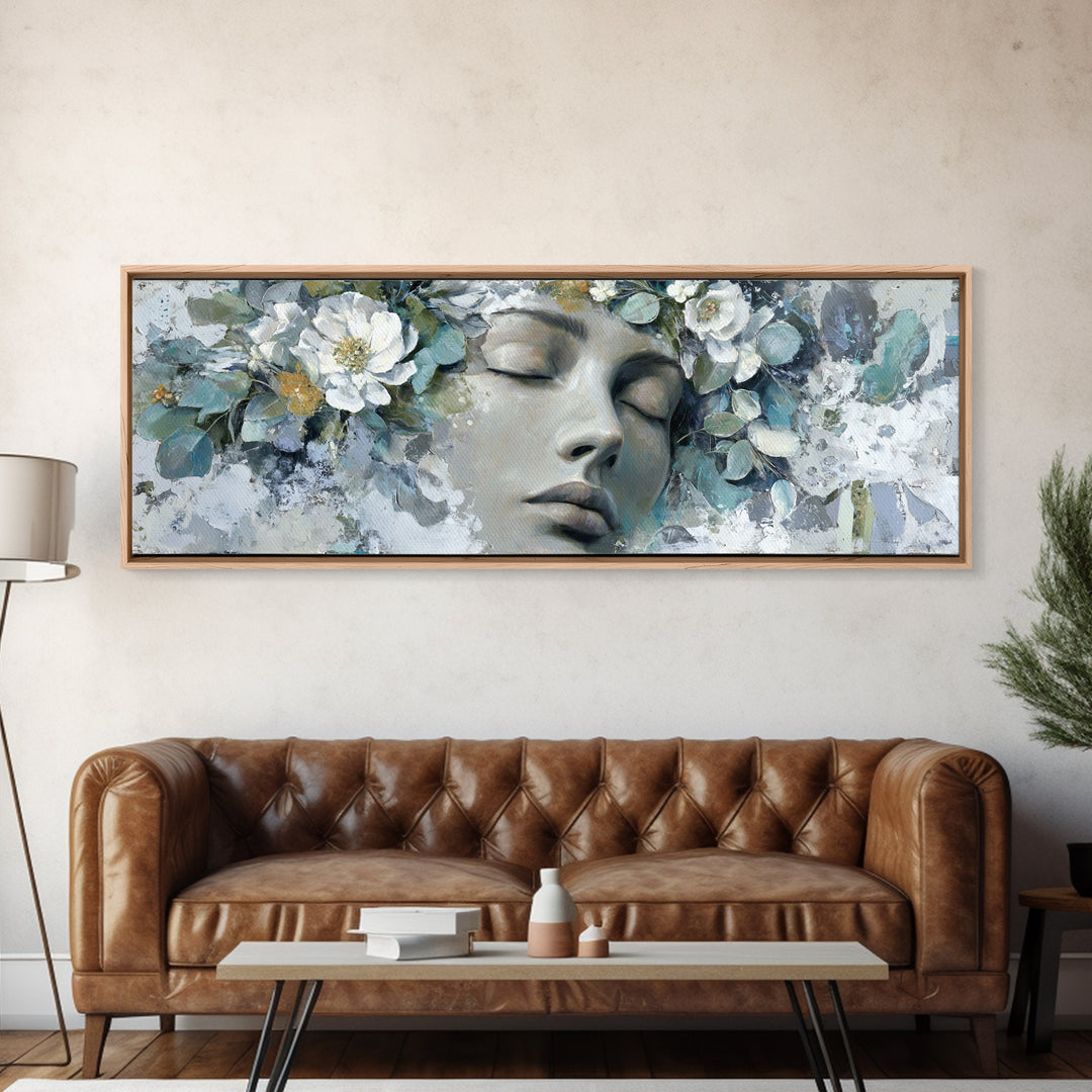 Closed Eye Face Framed Canvas Print, Yoga Studio Art, Yoga Gift, Yoga Studio Decor, Oil Painting, Balance, Neutral Decor, YSA-3x1-77