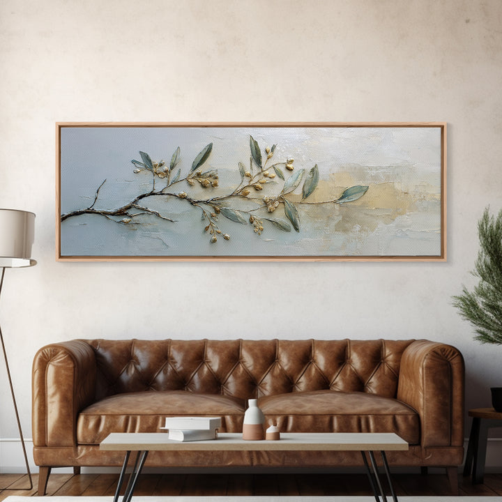 Sage Green Botanical Branch Study Framed Canvas Print, Yoga Studio Art, Bedroom Wall Art, Yoga Studio Decor, Fine Art, Balance, YSA-3x1-9