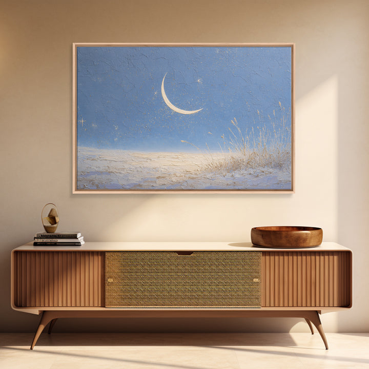 Crescent Moon and Stars Canvas Print, Yoga Studio Art, Living Room Wall Art, Yoga Studio Decor, Oil Painting, Balance, YSA-3x2-22