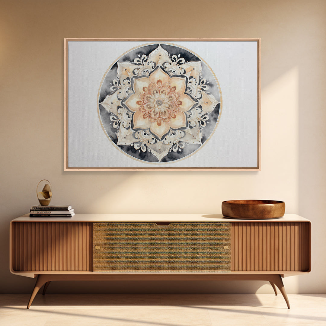 Mandala in Soft Earth Tones Canvas Print, Yoga Studio Art, Black and White Art, Yoga Studio Decor, Oil Painting, Balance, YSA-3x2-61