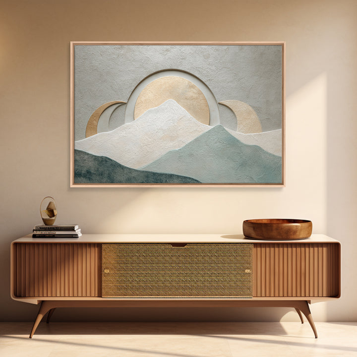 Moon Phase Arc Above Mountain Silhouette Framed Canvas Print, Yoga Studio Art, Feminine Wall Art, Yoga Studio Decor, Balance, YSA-3x2-81