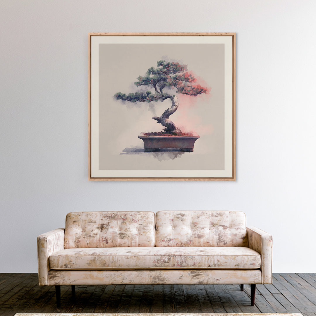 Bonsai Tree in Simple Ceramic Pot Framed Canvas Print, Zen Art, Wall Decor, Living Room Decor, Fine Art, Zen, Japanese Wall Art, ZEN-1x1-12